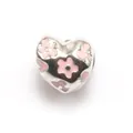 Charme de cœur en argent avec fleurs en émail rose pour bracelets de bijoux DIY - Rose