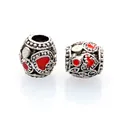 Perles ethniques en argent avec cœurs rouges émaillés pour bracelet DIY tendance - Rouge