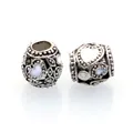 Perle de style ethnique argentée avec cœur en émail pour création de bijoux DIY - Blanc