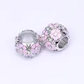 Macro de perles DIY argentées avec fleurs de cerisier en émail rose et strass - Rose Clair