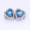 Charme en forme de cœur bleu avec émail et cristaux blancs pour bijoux DIY - Bleu