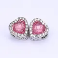 Charm cœur en argent avec opale rose et strass blancs pour bracelet à faire soi-même - Rose