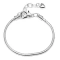 Verzilverde slangenschakel armband met hartje hanger en stevige karabijnsluiting voor - Zilver / 16