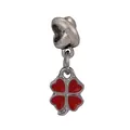Pendentif trèfle à quatre feuilles en argent avec pétales de cœur en émail rouge - Rouge 01