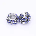 Perles à breloques florales en argent avec cristaux bleus pour bracelets DIY - Bleu clair