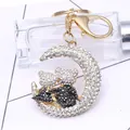 Exquisite gold moon and bear keychain with inlaid rhinestones and lobster clasp - Bear Moon / Gold