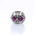 Perle vintage argentée avec cristaux roses pour bracelets à breloques et bijoux - Violet