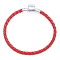 Bracelet en cuir tressé rouge avec fermoir cylindrique argenté en forme circulaire - Rouge 1