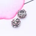 Perles de charme florales en argent avec strass roses et pétales ajourés pour bracelets - Rose