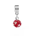 Pendentif boule de cristal plaqué argent avec pierre rouge facettée et décor de croix - Rouge