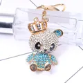 Portachiavi panda scintillante con strass blu e corona dorata per ciondolo borsa moda - Blu