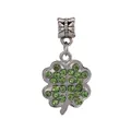 Pendentif trèfle argenté avec strass verts pour bracelets à breloques DIY - Vert 05