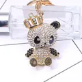 Portachiavi panda scintillante con corona dorata e strass per borse e accessori - Bianco