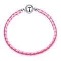 Bracelet en cuir tressé rose de 3mm avec fermoir sphérique plaqué argent pour femme - Rose 2