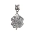 Pendentif trèfle à quatre feuilles argenté avec cristaux pour bracelets à breloques - Blanc 05