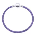 Bracelet cordon en cuir tressé violet 3mm avec fermoir tonneau argenté pour femme - Violet 1