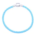 Bracelet 3mm en cuir tressé bleu clair avec fermoir tonneau plaqué argent - Bleu clair 1