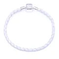 Bracelet en cuir tressé blanc avec fermoir carré poli en métal argenté brillant - Blanc 1