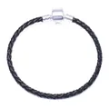 Bracelet en cuir tressé noir 3mm avec fermoir ton argent de style européen - Noir 1