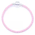 Bracelet tressé en cuir rose avec fermoir barillet argenté pour bijoux DIY - Rose 1