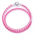 Bracelet double tour en cuir tressé rose bicolore avec un fermoir sphérique en argent - Bleu Bicolore