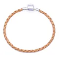 Bracelet en cuir tressé marron clair avec fermoir tonneau plaqué argent de 3mm - Jaune 1