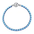 Bracelet en cuir tressé bleu avec fermoir sphérique argenté pour breloques DIY - Bleu 1