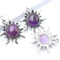 Collana vintage in acciaio inossidabile con ciondolo a sole e cristallo di ametista viola - Ametista Con Catena in Acciaio