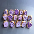 Lot de bagues en géode d'agate violette bohème avec anneaux dorés martelés réglables - Violet Aléatoire