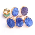 Adjustable druzy crystal ring set with colorful natural agate stones and gold plated bands - Sapphire Blue