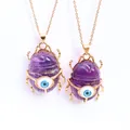 Vergoldete Käfer-Halskette mit lila Amethyst-Stein und blauem Evil Eye-Detail - Amethyst (Nur Anhänger (ohne Kette))