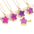 Pendenti a stella in agata druzy viola con placcatura in oro e catena dorata abbinata - Rosso Casuale