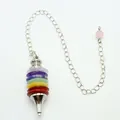 Seven chakra natural crystal stone pendulum with silver metal chain for meditation - Multicolor With Pendulum Chain