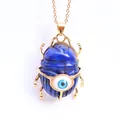 Close-up of lapis lazuli scarab beetle pendant with evil eye in gold plating - Lapis Lazuli (Pendant Only (Without Chain))