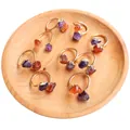 Irregular amethyst and red agate raw stone rings with gold plated adjustable bands - Adjustable Open / Red Agate And Amethyst Random