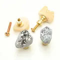 Natural crystal cluster cabinet knobs with brass base and mounting screws for drawers - Silver