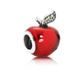 Red enamel apple charm bead in S925 silver with green stones for DIY bracelets - Red Apple (EA361)