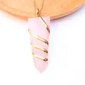 Natural rose quartz crystal pendant with golden wire wrap on a slim gold chain - Rose Quartz Gold Tone (Pendant Only (Without Chain))