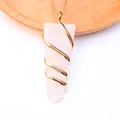 Natural rose quartz crystal sword pendant with gold wire wrap on a fine chain - White Crystal Gold Tone (Pendant Only (Without Chain))