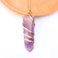 Natural amethyst sword pendant with gold wire wrap on a delicate metal chain necklace - Amethyst Gold Tone (Pendant Only (Without Chain))