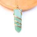 Green aventurine hex crystal pendant wrapped in gold wire with a delicate gold chain - Green Aventurine Gold Tone (Pendant Only (Without Chain))