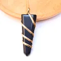 Sword-shaped black obsidian pendant with spiral gold wire wrapping and matching chain - Obsidian Gold Tone (Pendant Only (Without Chain))