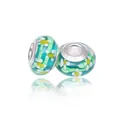 Grüne Glasblumenperle mit S925 Silberkern für DIY-Schmuck und Armbänder - Gänseblümchen Großlochperle / Grün