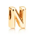 Charm a forma di lettera N in oro rosa lucido per la creazione di braccialetti fai da te - Lettera N / 10 Pezzi/Confezione (12mm) / Oro