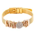 Gold mesh watch strap bracelet featuring heart and anchor sliders with sparkling crystals - Gold