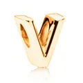 Perla lettera V in lega dorata con foro grande per braccialetti e gioielli fai da te - Lettera V / 10 Pezzi/Confezione (12mm) / Oro
