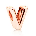 Charm a lettera V in oro rosa lucido con fori laterali per braccialetti fai-da-te - Lettera V / 10 Pezzi/Confezione (12mm) / Oro rosa