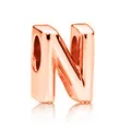 Charm lettera N in metallo oro rosa lucido con foro grande per bracciali e accessori DIY - Lettera N / 10 Pezzi/Confezione (12mm) / Oro rosa