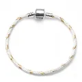 Detail of 3mm white and gold snake chain bracelet with a silver barrel clasp - White