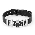 Bracciale in maglia di acciaio inossidabile nero con ciondoli a stella, cuore e ancora - Anello Stella e Ancora (S04)